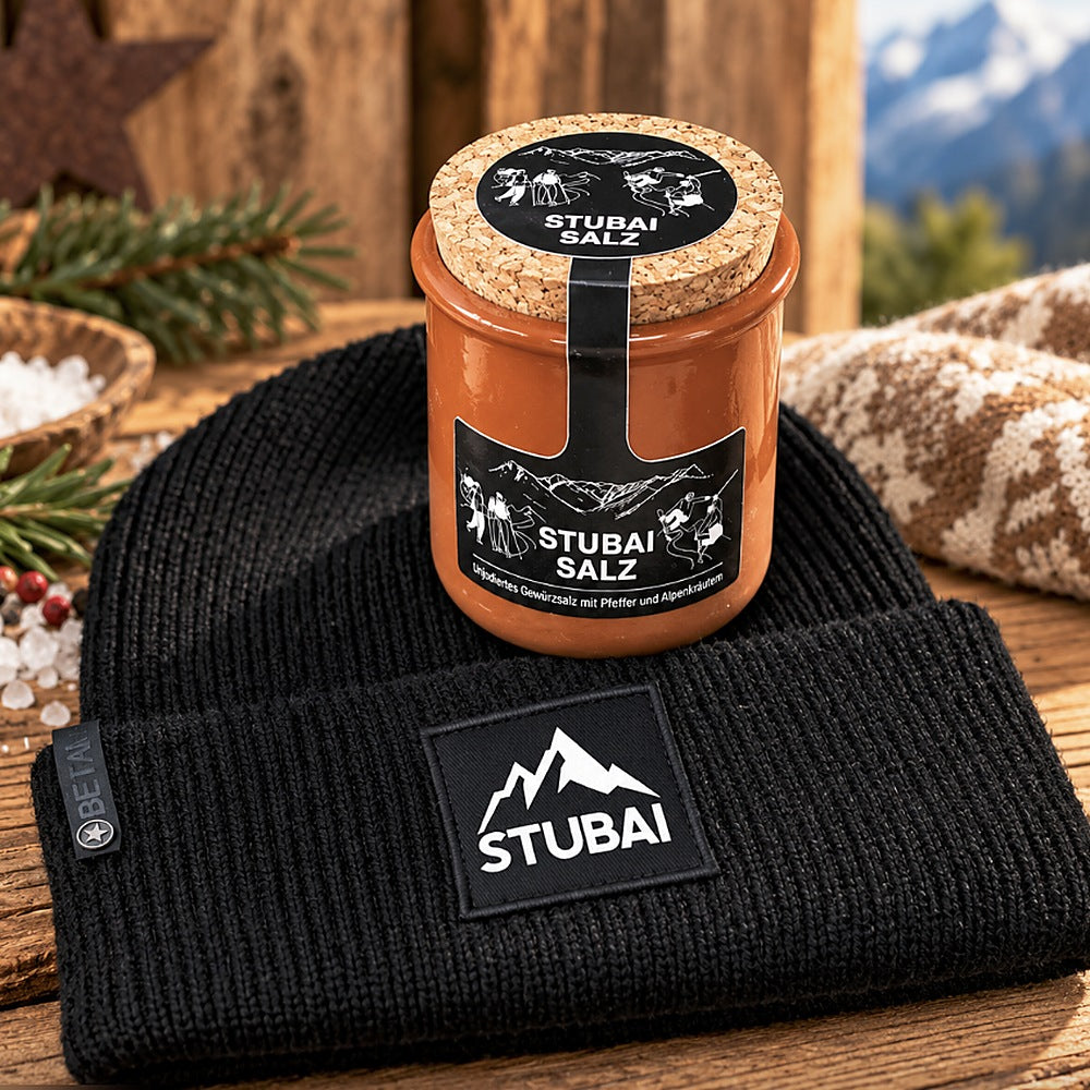 Schwarze Stubai Mütze mit Stubai Salz