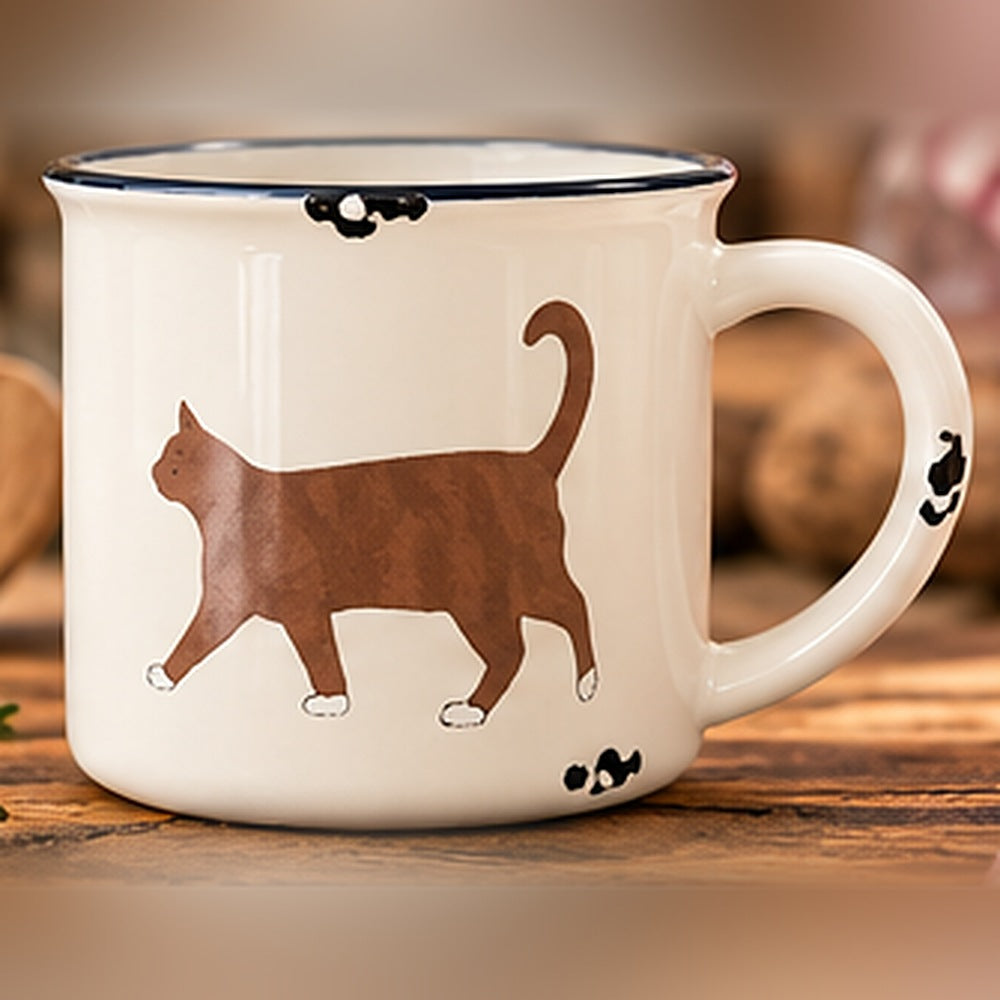 Espressotasse Katze braun, Emaille-Look