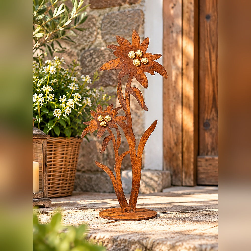 Edelrost-Figur Edelweiß mit zwei Blüten