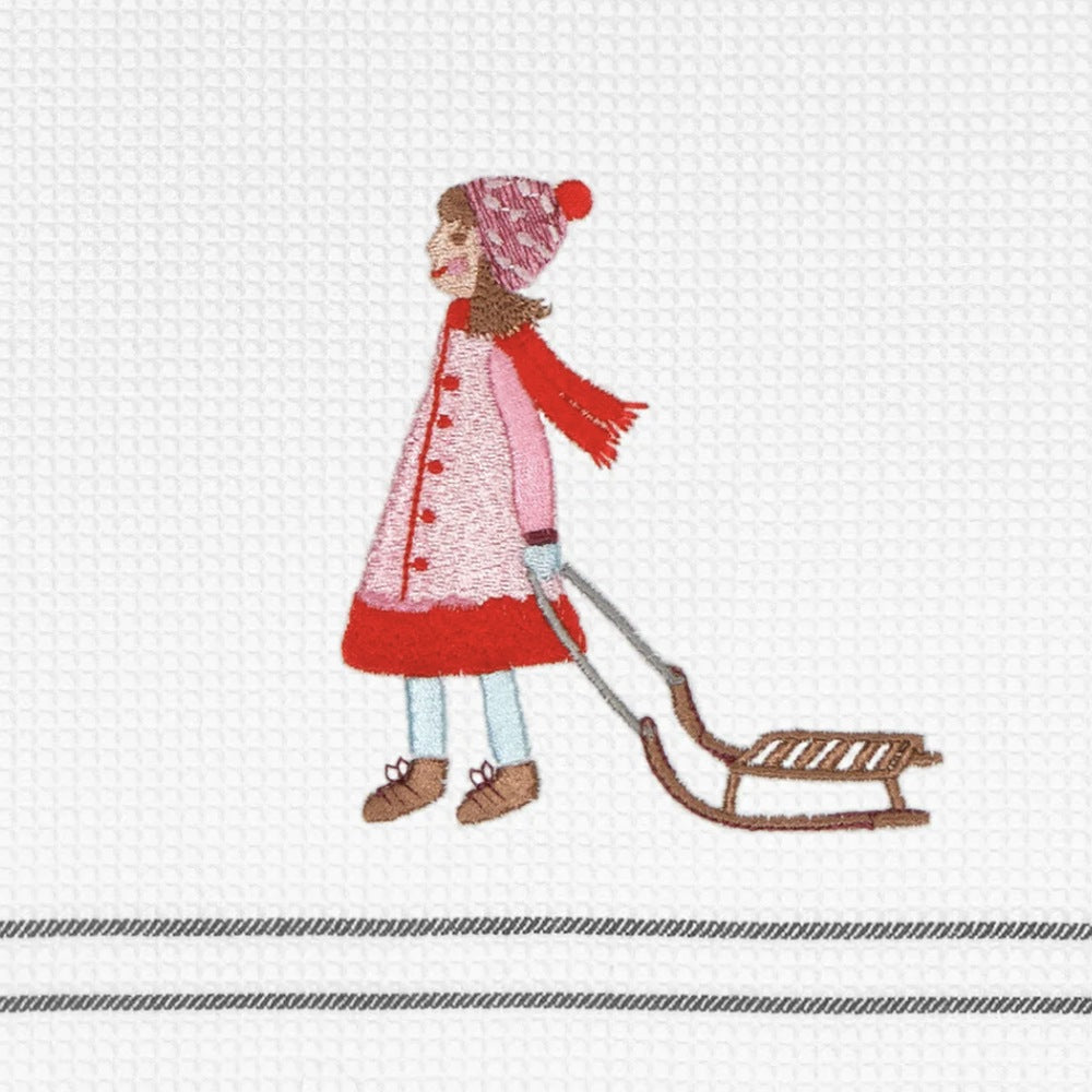 Geschirrtuch Mädchen mit Rodel