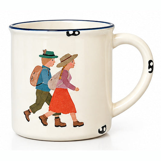 Tasse Wanderer und Wanderin, Emaille-Look