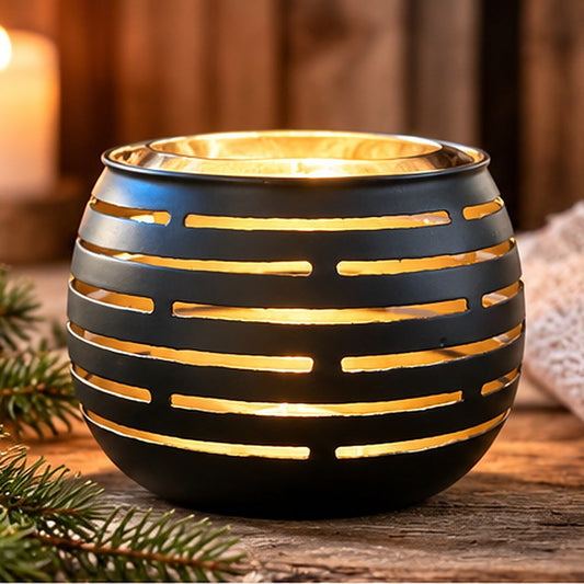 Stövchen Streifen Schwarz-Gold mit Teelicht