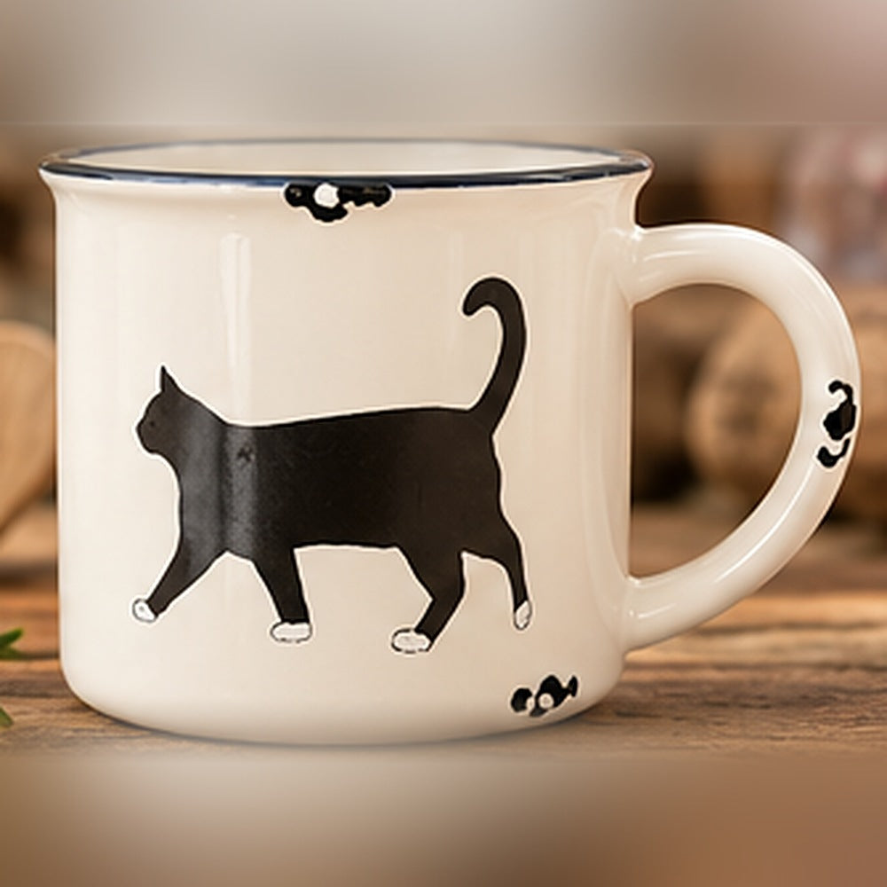 Tasse Katze schwarz, Emaille-Look