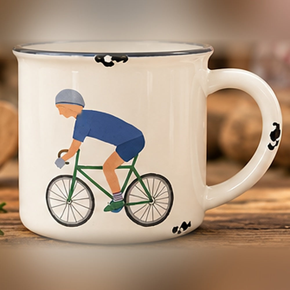 Becher Radfahrer blau, Emaille-Look