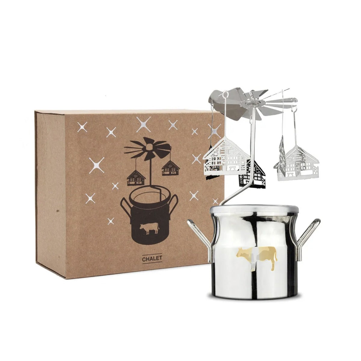 Teelichtkarussell Chalet in der Milchkannen-Form mit Geschenkverpackung